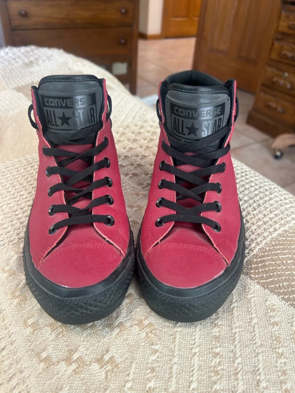 NEW Converse All Star High Top Red and Black High-Top Sneakers - Leather Upper - Picture 3 of 3